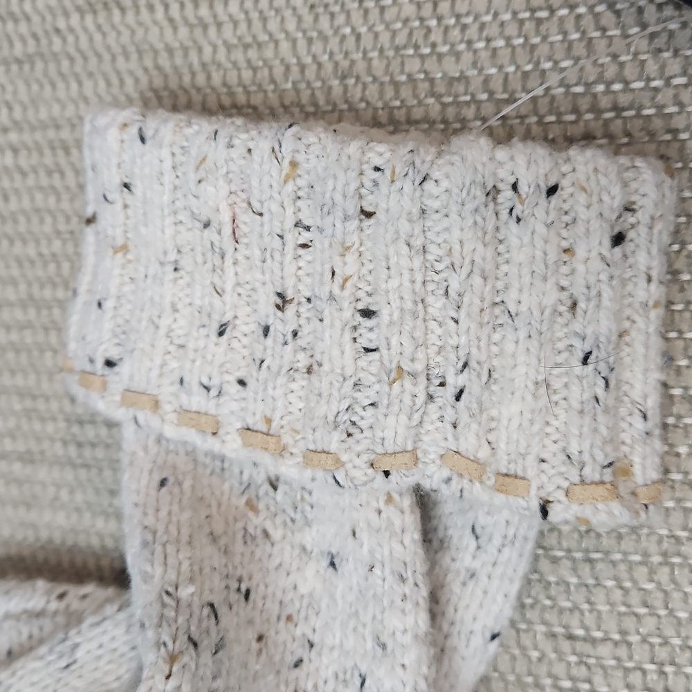Liz Claiborne Crazy Horse Whipstitch Tweed Sweater NEW Women's L Cream V Neck - Picture 14 of 16
